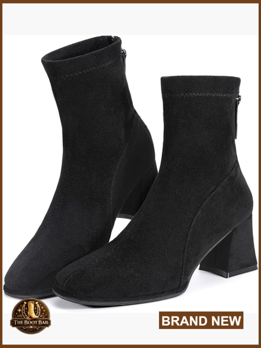 Faux Suede Square Toe Ankle Boots Block Heel Chelsea Booties Zip